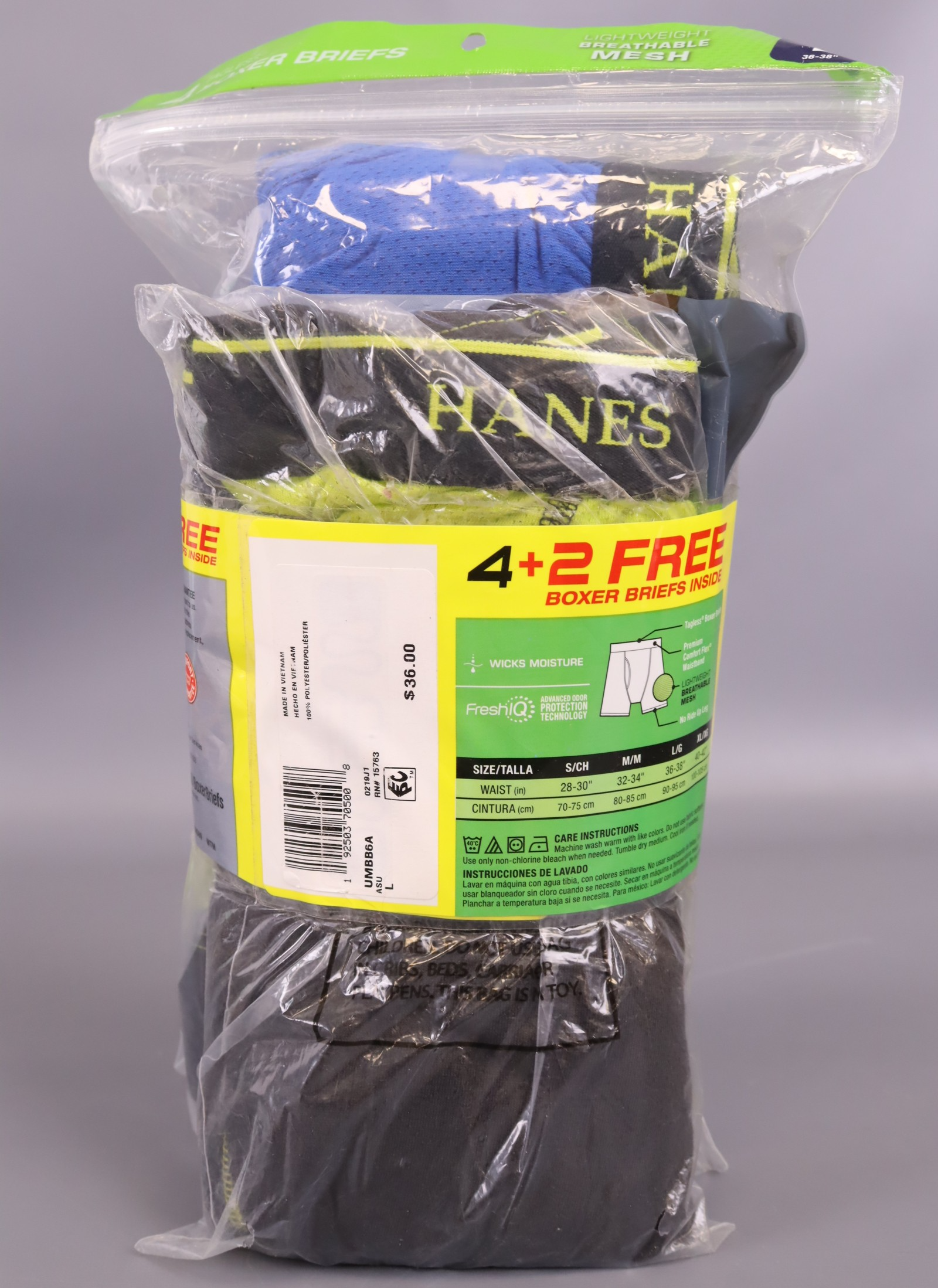 Hanes Mens Boxer Briefs Lightweight Breathable Mesh 6Pack 4+