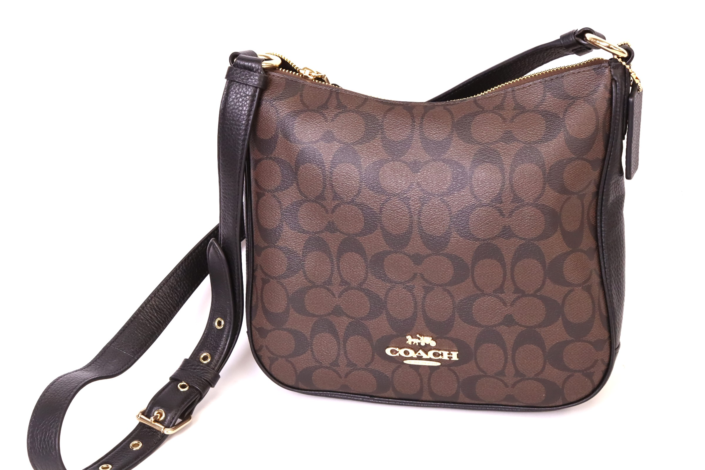 Coach Ellie File Bag Signature Canvas C1649 Brown Black